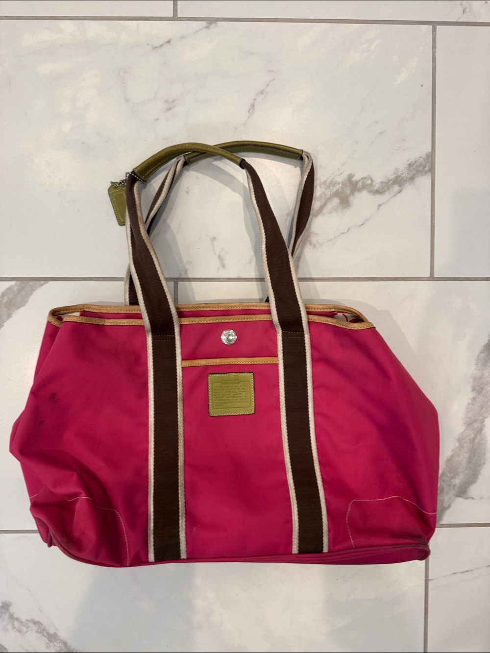 COACH Pink Tote Bag with Brown Trim